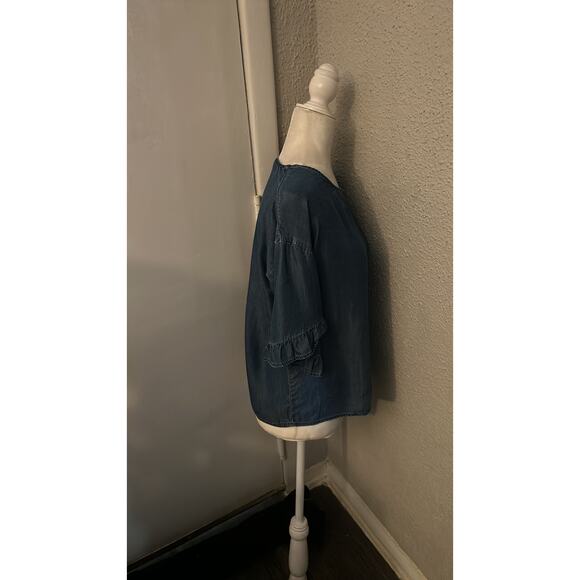DizzyLissy Lightweight Denim Ruffle Top M Boho Festival Casual Lightweight Boho - Picture 3 of 10